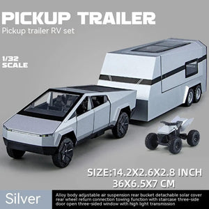 Planet Gates Pickup RV Silver 1:32 Toy Trucks for Boys Cybertruck Model Silver Pickup Truck Diecast Metal Toy Cars with Sound and Light for Kids Age 3 Year