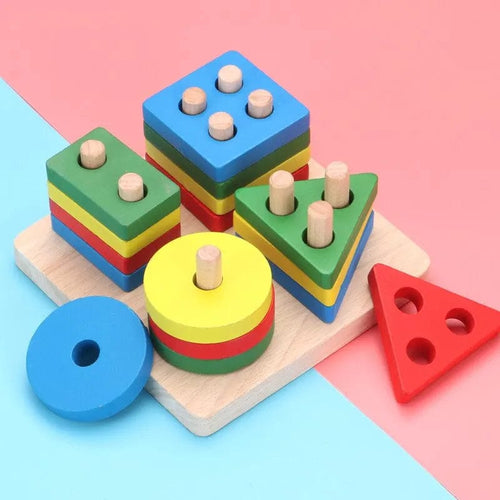 Planet Gates picture color Children Four Post Geometric Modeling Building Blocks Montessori Toys Jigsaw Puzzle Teaching Aids Kids Wooden Toys