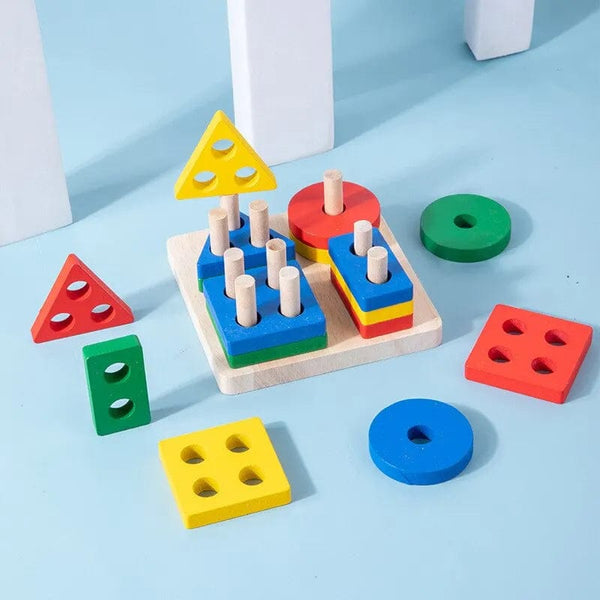 Planet Gates picture color Children Four Post Geometric Modeling Building Blocks Montessori Toys Jigsaw Puzzle Teaching Aids Kids Wooden Toys