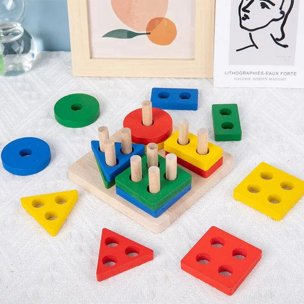 Planet Gates picture color Children Four Post Geometric Modeling Building Blocks Montessori Toys Jigsaw Puzzle Teaching Aids Kids Wooden Toys