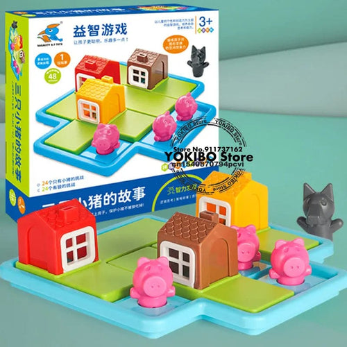 Planet Gates Pig With Box Logic Board Game for Kids Marble Run Blocks Puzzle Car Track Toy Race Car Rail Blocks Track Rail Building and Construction Game