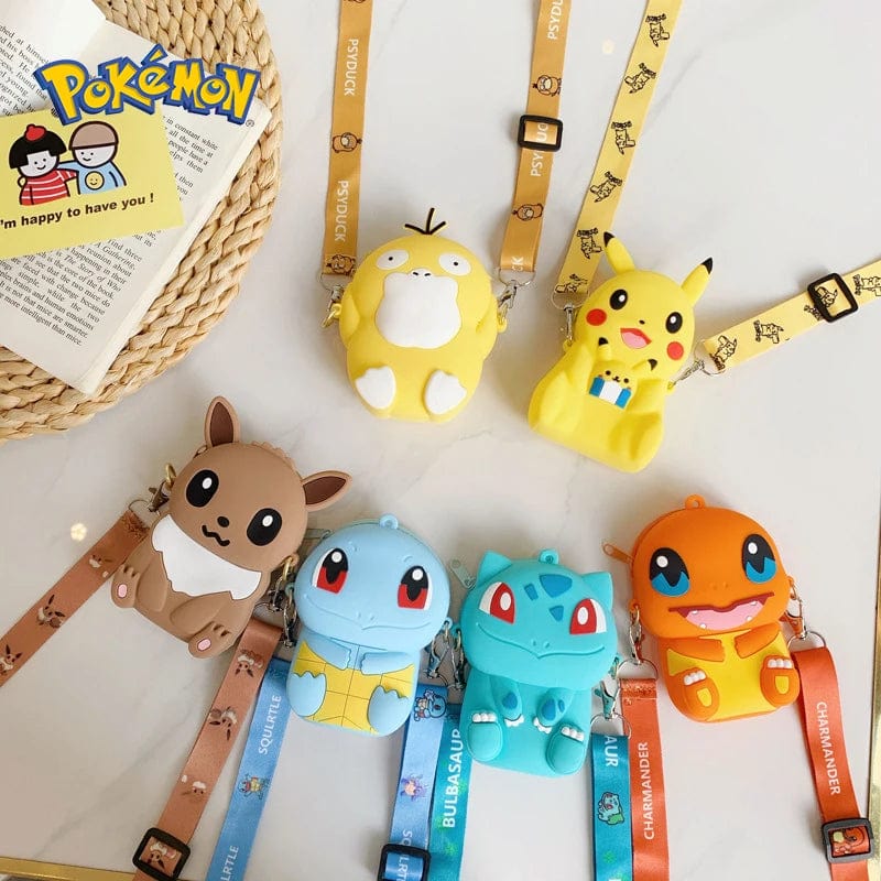 Planet Gates Pikachu B Pokemon Coin Purse Pikachu Anime Figures Cartoon Model Silicone Wallet Kawaii Personality Fashion  Shoulder Bag Kids Toys Gifts