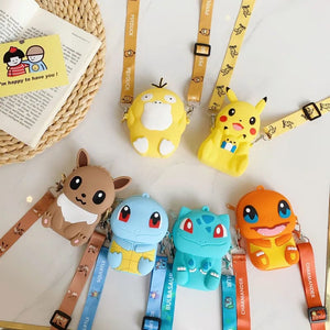 Planet Gates Pikachu B Pokemon Coin Purse Pikachu Anime Figures Cartoon Model Silicone Wallet Kawaii Personality Fashion  Shoulder Bag Kids Toys Gifts