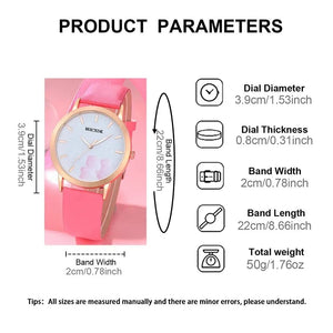 Planet Gates Pink 1 Women Pink Watch & Glasses Set Fashion Female Casual Leather Belt Watches Ladies Quartz Wristwatches Dress Clock Montre Femme
