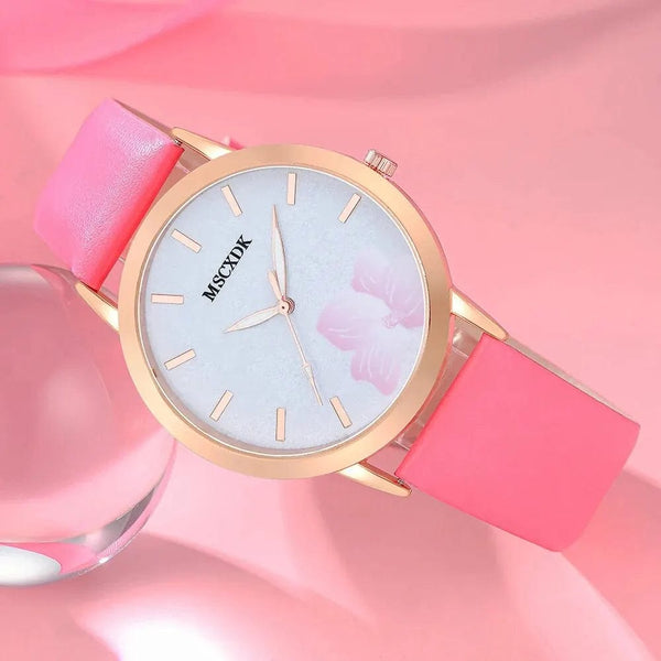 Planet Gates Pink 1 Women Pink Watch & Glasses Set Fashion Female Casual Leather Belt Watches Ladies Quartz Wristwatches Dress Clock Montre Femme
