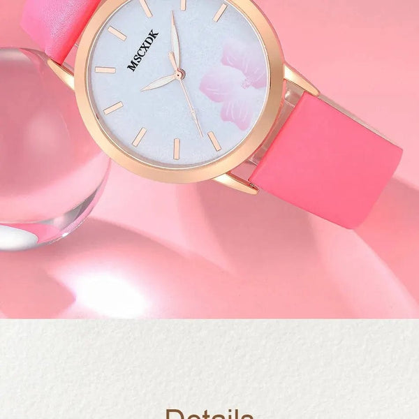 Planet Gates Pink 1 Women Pink Watch & Glasses Set Fashion Female Casual Leather Belt Watches Ladies Quartz Wristwatches Dress Clock Montre Femme