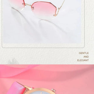 Planet Gates Pink 1 Women Pink Watch & Glasses Set Fashion Female Casual Leather Belt Watches Ladies Quartz Wristwatches Dress Clock Montre Femme