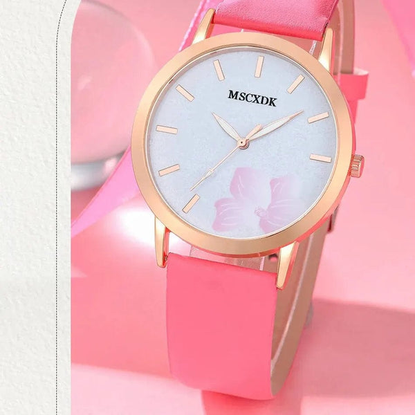 Planet Gates Pink 1 Women Pink Watch & Glasses Set Fashion Female Casual Leather Belt Watches Ladies Quartz Wristwatches Dress Clock Montre Femme