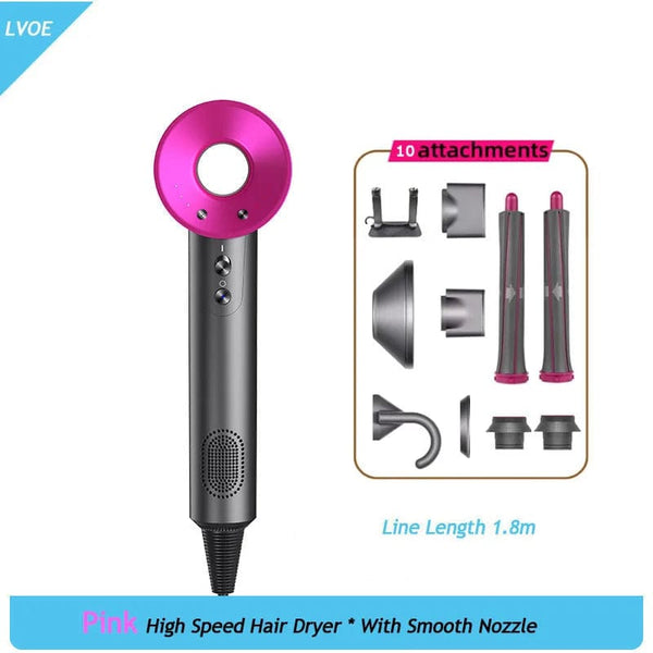 Planet Gates Pink 10 Attachment / us High-Speed Hair Dryer High-Power Negative Ion Hairdryers For Home Hair Salons Hair Care Hot/Cold Air Blow Dryer Free Shipping