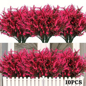 Planet Gates pink 10 Bundles Artificial Lavender Flowers Outdoor UV Resistant Fake Flowers No Fade Faux Plastic Plants Garden Porch Window Box Decorating Indoor Outside Hanging Planter Home Kitchen Office Wedding Garden Decor