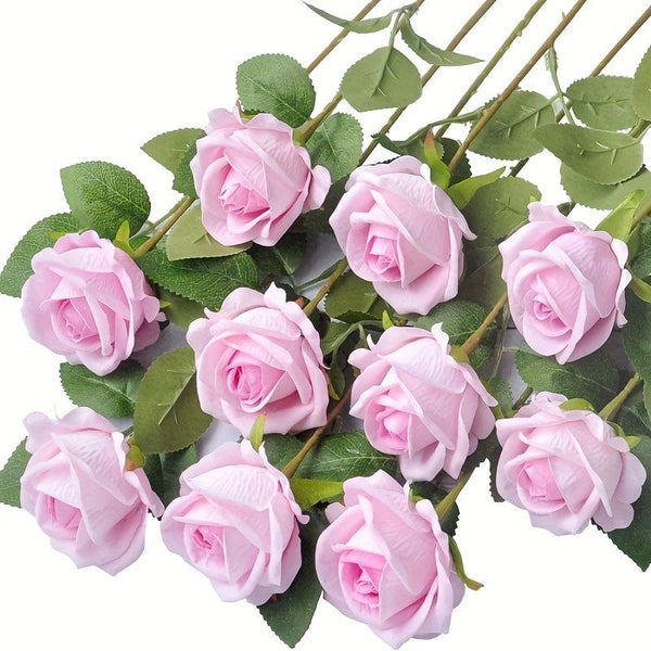Planet Gates pink 10 Pcs Fake Roses Artificial Flowers, Roses Artificial Faux Flowers With Stems, Suitable For Home Wedding Centerpiece Hotel Office Decor, Valentine's Day For Home Ornament, Proposal Arrangement, Wedding Room