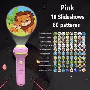 Planet Gates Pink 10 Slideshow Flashlight Projector Torch Lamp Toy Early Education Cognition Before Bedtime Story Book Puzzle Toys Sleeping Story Book