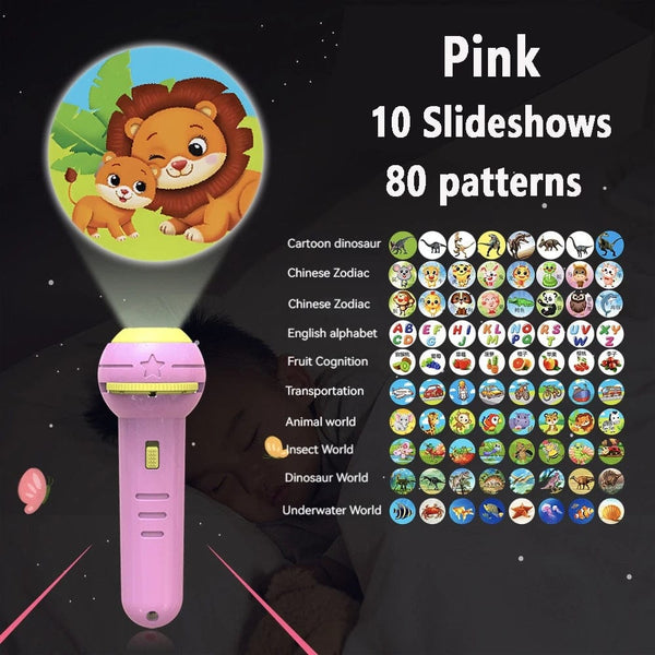 Planet Gates Pink 10 Slideshow Flashlight Projector Torch Lamp Toy Early Education Cognition Before Bedtime Story Book Puzzle Toys Sleeping Story Book