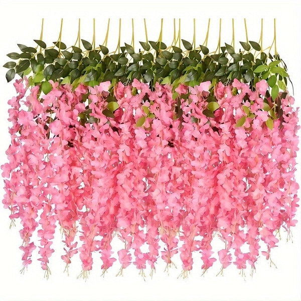 Planet Gates Pink 12 Pieces Of Artificial Hanging Plants, High Quality Antioxidant Artificial Flowers, Artificial Wisteria Plants, Artificial Plants For Home Decoration Wall Decoration Wedding Party Decoration