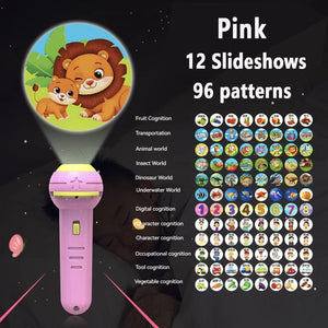 Planet Gates Pink 12 Slideshow Flashlight Projector Torch Lamp Toy Early Education Cognition Before Bedtime Story Book Puzzle Toys Sleeping Story Book