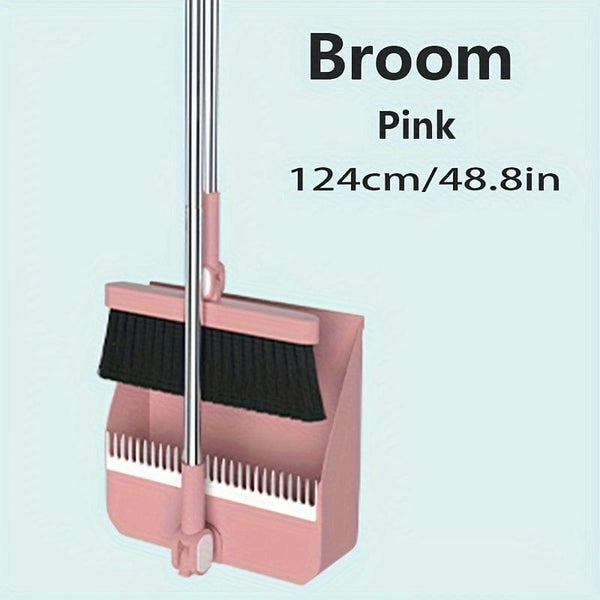 Planet Gates Pink / 121.92cm 2 Piece Set Durable Household Broom and Dustpan Set with Long Handle Creative Comb Tooth Design Foldable Upright Storage for Home Office School Dorm