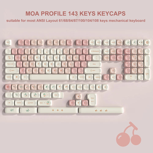 Planet Gates pink 142 Keys Bow PBT Keycaps MOA Profile PBT Dye Sublimation DIY Key caps for 61/87/104 Cherry MX Switch Gaming Mechanical Keyboard
