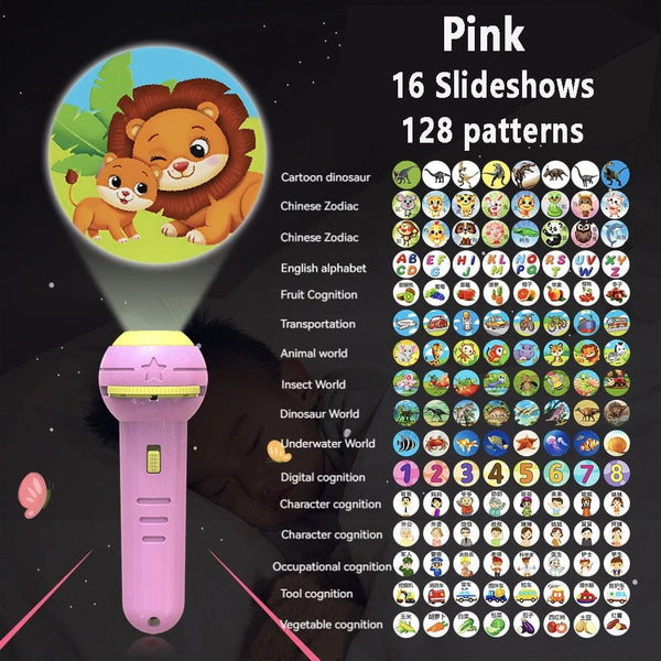 Planet Gates Pink 16 Slideshow Flashlight Projector Torch Lamp Toy Early Education Cognition Before Bedtime Story Book Puzzle Toys Sleeping Story Book