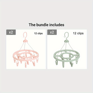 Planet Gates Pink 1pc*2+Green 1pc*2 1pc12 Clip Round Drying Rack Plastic 360 Degree Windproof Hanging Socks Hanger Multifunctional Infant Toddler Clothes Storage Hanger Hook Underwear Rack Kids Clip Drying Rack For Wardrobe Finishing