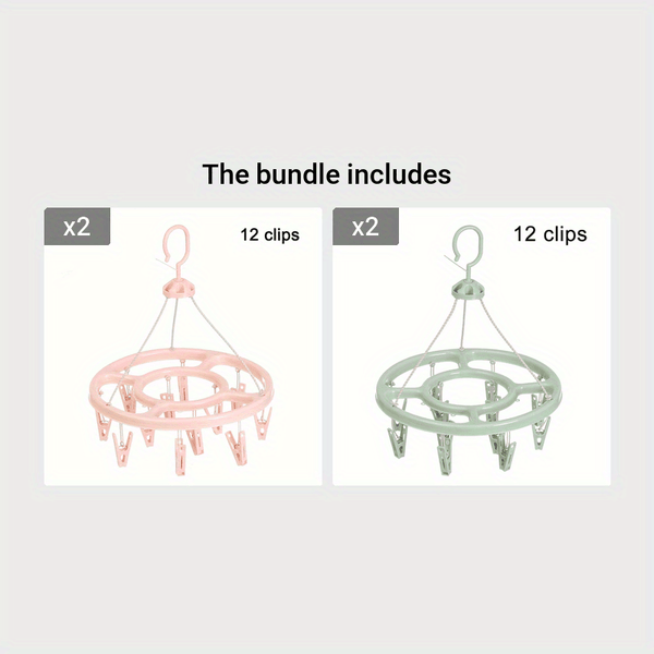 Planet Gates Pink 1pc*2+Green 1pc*2 1pc12 Clip Round Drying Rack Plastic 360 Degree Windproof Hanging Socks Hanger Multifunctional Infant Toddler Clothes Storage Hanger Hook Underwear Rack Kids Clip Drying Rack For Wardrobe Finishing