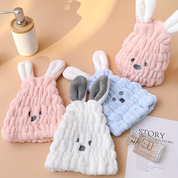 Planet Gates Pink 1pc Cute Cartoon Bunny Hair Drying Cap, Quick Drying Coral Fleece Hair Towel For Bathroom, Super Absorbent Quick-drying Shower Cap, Bathroom Supplies
