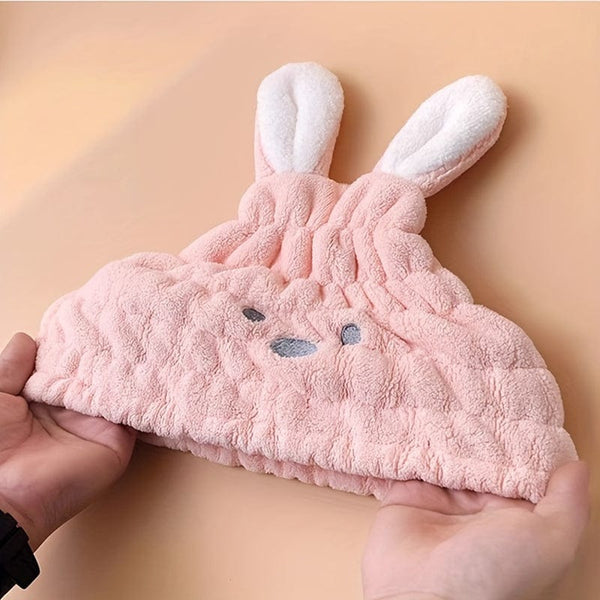 Planet Gates Pink 1pc Cute Cartoon Bunny Hair Drying Cap, Quick Drying Coral Fleece Hair Towel For Bathroom, Super Absorbent Quick-drying Shower Cap, Bathroom Supplies
