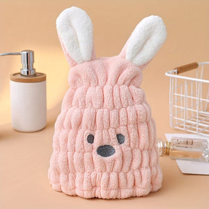 Planet Gates Pink 1pc Cute Cartoon Bunny Hair Drying Cap, Quick Drying Coral Fleece Hair Towel For Bathroom, Super Absorbent Quick-drying Shower Cap, Bathroom Supplies