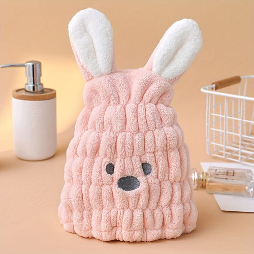 Planet Gates Pink 1pc Cute Cartoon Bunny Hair Drying Cap, Quick Drying Coral Fleece Hair Towel For Bathroom, Super Absorbent Quick-drying Shower Cap, Bathroom Supplies