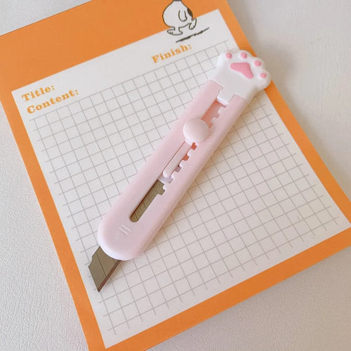 Planet Gates Pink 1PC Kawaii Mini Pocket Cat Paw Art Utility Knife Express Box Knife Paper Cutter Craft Wrapping Refillable Blade Stationery