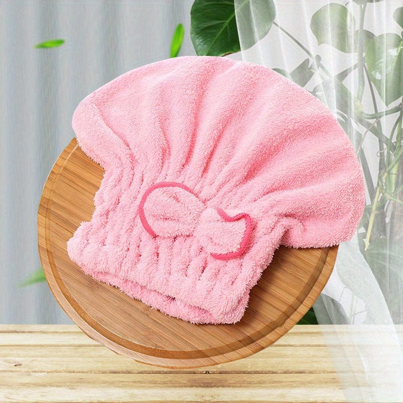 Planet Gates 1pc Quick Drying Shower Caps For Women, Coral Velvet Microfiber Hair Towel With Bowknot Wrap, Perfect For Bathroom And Salon Use, Bathroom Supplies, Bathroom Accessories