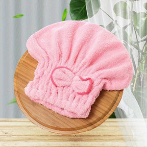 Planet Gates pink 1pc Quick Drying Shower Caps For Women, Coral Velvet Microfiber Hair Towel With Bowknot Wrap, Perfect For Bathroom And Salon Use, Bathroom Supplies, Bathroom Accessories
