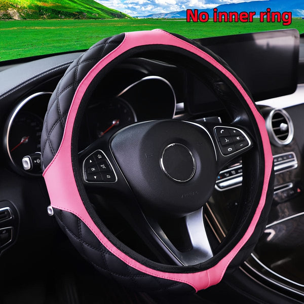 Planet Gates pink 1pc Wear-resistant Comfortable PU Leather Three-dimensional Embroidery No Inner Ring Steering Wheel Cover For 36.83-38.1cm Steering Wheel For Women