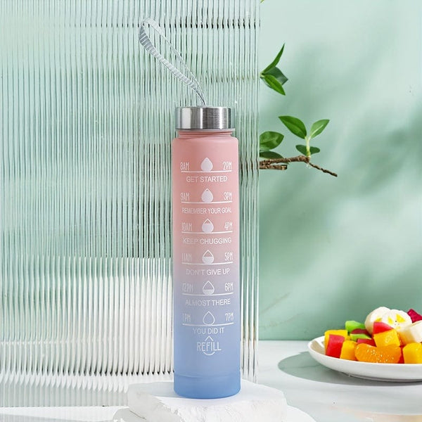 Planet Gates Pink 2 (300ml） 1pc, 750ml Motivational Water Bottle With Straw & Time Marker, Daily Water Intake Bottle With Carrying Strap For Fitness, Gym, School, Yoga, Hiking, And Also Suitable For Drinking Water At Ordinary Times