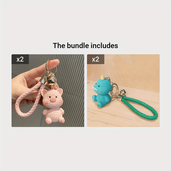 Planet Gates pink*2+Green*2 1pc Cute Cartoon Animal Keychain Resin Anime Bunny, Pig Dinosaur Keyring Pendant, Bag Charm, Car Keychain, Car Accessories, Gifts