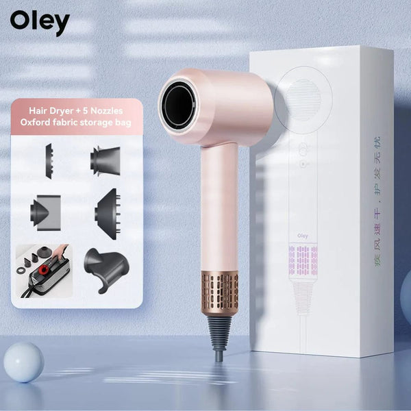 Planet Gates Pink 2 Nozzles / EU Oley High-speed Hair Dryer 900W Lightweight Powerful Brushless Motor Low Noise Quick Dryer Negative Ionic Blow Dryer