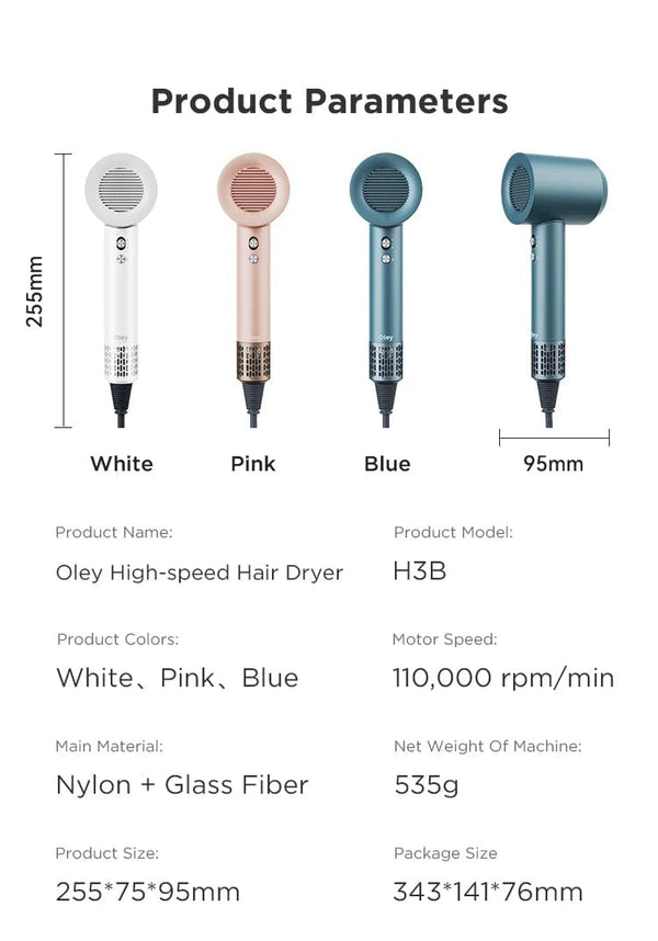 Planet Gates Pink 2 Nozzles / EU Oley High-speed Hair Dryer 900W Lightweight Powerful Brushless Motor Low Noise Quick Dryer Negative Ionic Blow Dryer