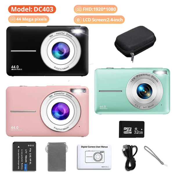 Planet Gates Pink 32G-DC403 HD 1080P digital Camera 2.4 inches Rechargeable Cameras with 16x Zoom Compact Camera 44MP Cameras for kids Girls camera digit