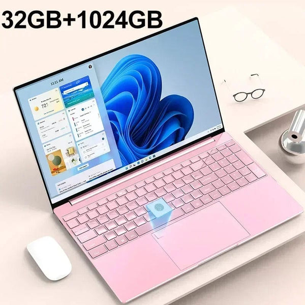 Planet Gates Pink 32GB 1024GB / Intel Celeron N5095 Portable Laptop 15.6" 32GB Ram DDR4 2TB SSD Windows 11 Notebook Pc Gamer Intel N5095 Office Computer with Backlit Fingerprint