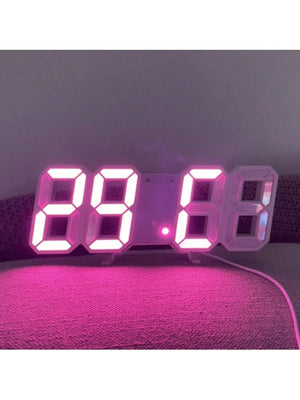 Planet Gates Pink 3D LED Digital Clock Luminous Fashion Wall Clock Multifunctional Creative USB Plug In Electronic Clock Home Decoration