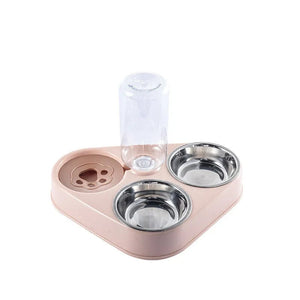 Planet Gates Pink 3In1 Pet Dog Cat Food Bowl with Bottle Automatic Drinking Feeder Fountain Portable Durable Stainless Steel 3 Bowls Pet Supplies