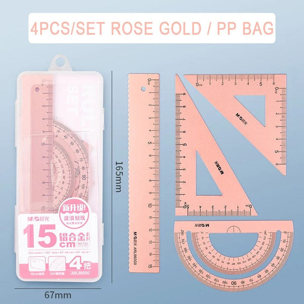 Planet Gates Pink 4Pcs/Set M&G Aluminium Ruler Set Maths Drawing Metal Ruler  Stationery Rulers Mathematical for School