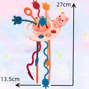 Planet Gates Pink 5 IN 1 Pink Pig Silicone Pull String Baby Develop Teething Montessori Sensory Educational Toy Travel Toys For Stroller