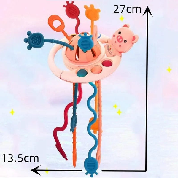 Planet Gates Pink 5 IN 1 Pink Pig Silicone Pull String Baby Develop Teething Montessori Sensory Educational Toy Travel Toys For Stroller