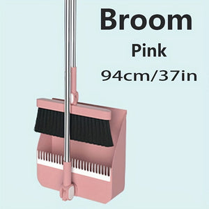 Planet Gates Pink / 93.98cm 2 Piece Set Durable Household Broom and Dustpan Set with Long Handle Creative Comb Tooth Design Foldable Upright Storage for Home Office School Dorm