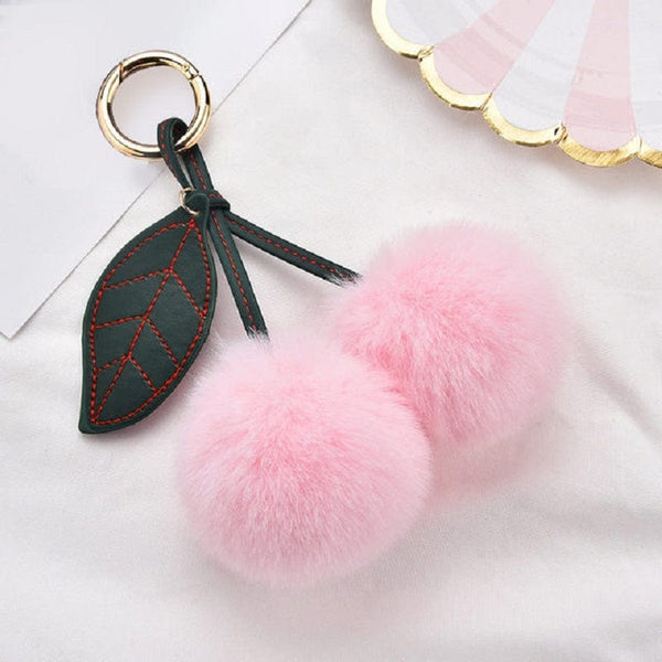 Planet Gates pink Adorable Fluffy Cherry Keychain - A Perfect Accessory for Your Car or Handbag!