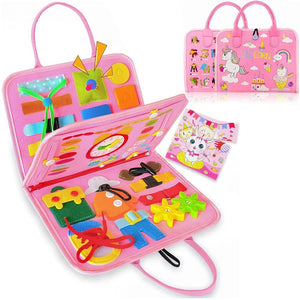 Planet Gates Pink-B Toddler Busy Board Montessori Toys Learning Educational Activities Travel Toy Dinosaur Dress up  Sensory Life Skill Backpack