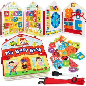 Planet Gates Pink-Book Toddler Busy Board Montessori Toys Learning Educational Activities Travel Toy Dinosaur Dress up  Sensory Life Skill Backpack
