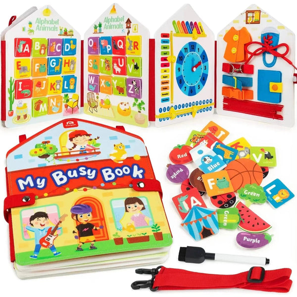 Planet Gates Pink-Book Toddler Busy Board Montessori Toys Learning Educational Activities Travel Toy Dinosaur Dress up  Sensory Life Skill Backpack