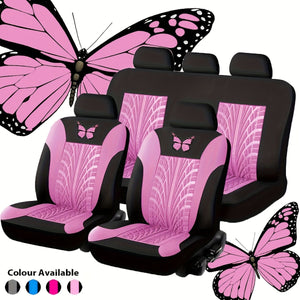 Planet Gates Pink Car Seat Cover Full Set, Red Universal Butterfly Pattern Embroidery Auto Seat Cover Set