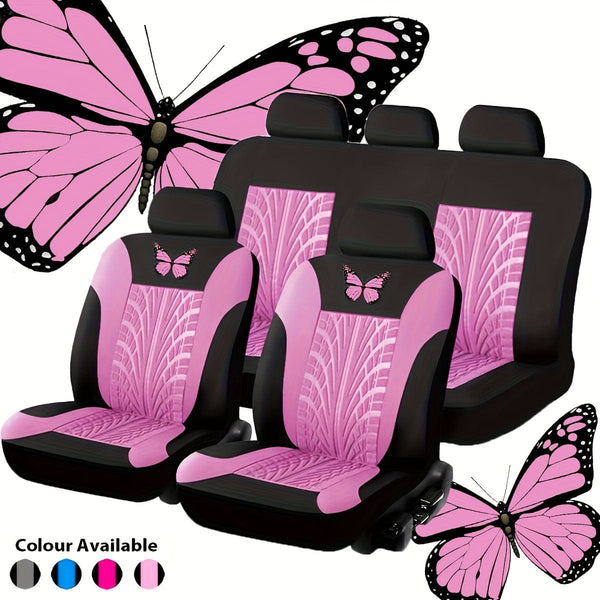 Planet Gates Pink Car Seat Cover Full Set, Red Universal Butterfly Pattern Embroidery Auto Seat Cover Set